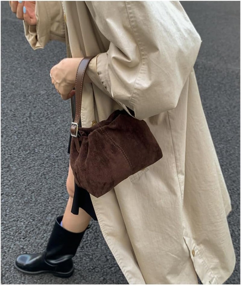 KeAiDMon Women Vintage Suede Handbags Tote Handbag Drawstring Bucket Bag Slouchy Crossbody Shoulder Bag Satchel Everyday Purse - Image 2